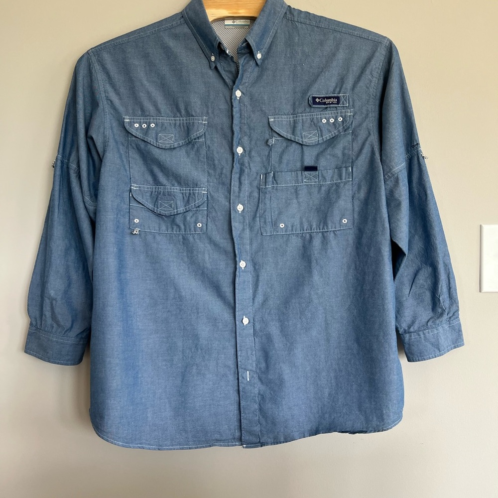 Columbia Performance Fishing Gear Shirt Blue Size Large